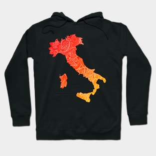 Colorful mandala art map of Italy with text in red and orange Hoodie